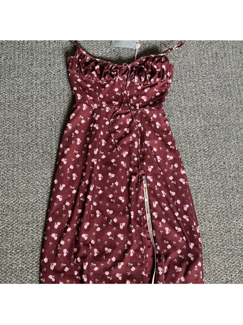 House of CB Burgundy Floral Maxi Dress with Side Slit - Picture 9 of 15